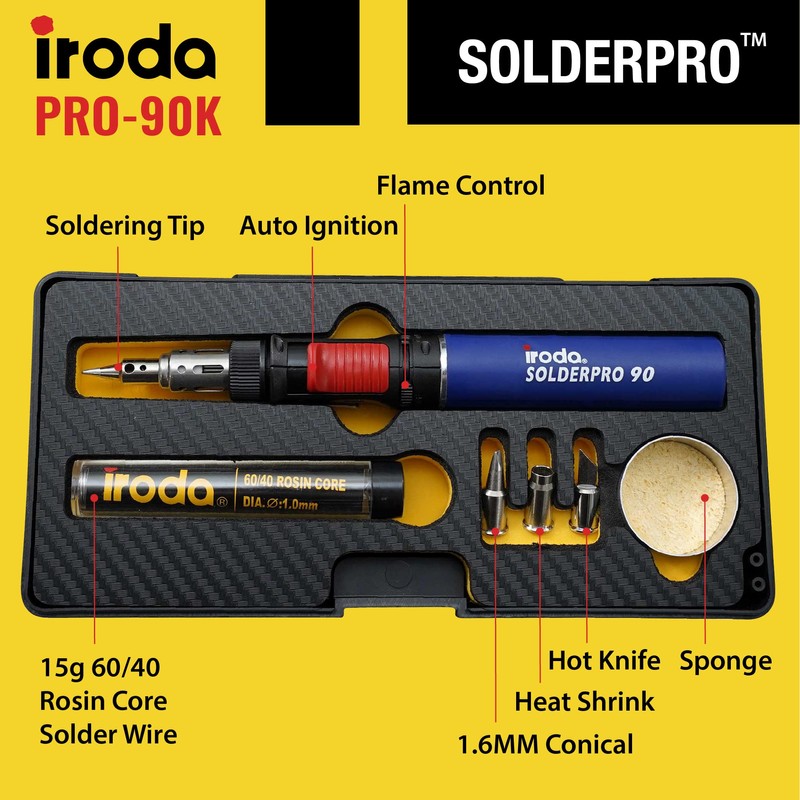 IRODA SolderPro 90K Professional Butane Soldering Kit Cordless 3-in-1 Tool
