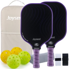 Joysent USAPA Approved T300 Carbon Fiber Pickleball Paddles Set 2 Lightweight Rackets 4 Balls 1 Carry Bag with Honeycomb CoreColor: Purple Suit Set