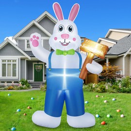 B&D 6FT Easter Inflatables Outdoor Decorations Blow Up Inflatable Bunny Holding A Sign Built-in LEDs, Happy Easter Decorations Inflatable Rabbit for Holiday Party Indoor Outdoor Yard Garden Lawn
