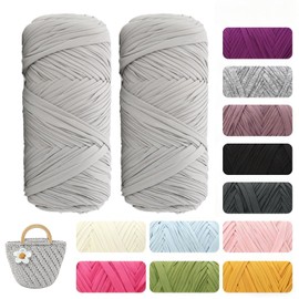 T-Shirt Yarn, Crochet Yarn, Textile Yarn for Crocheted Baskets, Suitable for Handbags, Carpets, Home Decoration, DIY Crafts, Chunky Yarn for Beginners (2 Pack Light Grey)