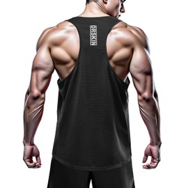 DRSKIN Men's 4 Pack Dry Fit Y-Back Muscle Tank Tops Mesh Sleeveless Gym Bodybuilding Training Athletic Workout Cool Shirts (BTF-ME-TA-(B,W,N,G), S)