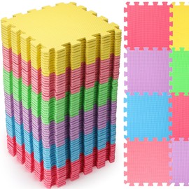 Nuanchu 60 PCS Kids Foam Puzzle Floor Mat Bulk - Solid Color Foam Play Mat with Borders Interlocking Multi Use Floor Rug for Children, 12 Inch(Colorful)