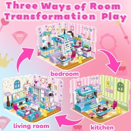 Cabeeskii Friends 3-in-1 Dream House Building Blocks Set for Girls Ages 6-12, 194-Piece STEM Toy with 3 Design Styles, Creative Educational Gift Enhancing Fine Motor Skills & Creativity