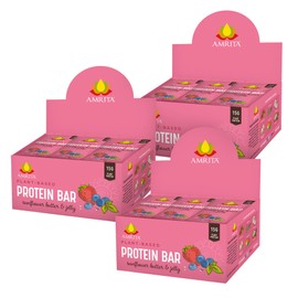 AMRITA Sunflower Butter & Jelly Vegan Protein Bars, Peanut/Dairy Free, Soy & Gluten Free, 15g of Plant Based Protein Bars, High Fiber, Low Sugar Meal Replacement Bar, Breakfast Bars