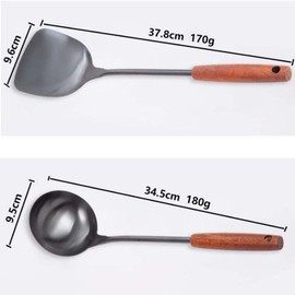 Cabilock Cooking Spoon for Wok 1 Piece Stainless Steel Wooden Handle Spatula Kitchen Cooking Spoon for Soup Ladle