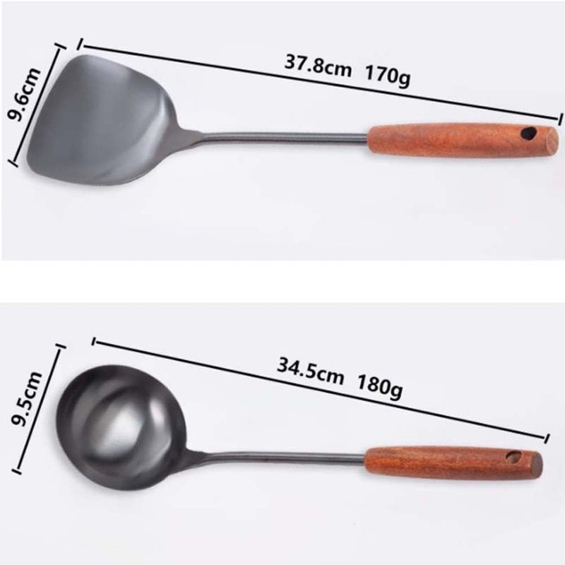 Cabilock Cooking Spoon for Wok 1 Piece Stainless Steel Wooden