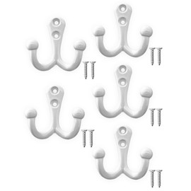 Fuxxer® Solid Antique Double Hooks in Vintage Country House Design, Set of 5, White