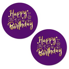 40 Happy Birthday Stickers, 2 Inch Big Round Glossy Labels, Great for Birthday Party, Gift Box, Gift Bag, Party Favors Décor, Tags, Games and Supplies. Made in USA. Purple