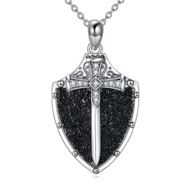 YONFQE Shield Necklace 925 Sterling Silver Cross Pendant Guardian Faith Jewelry Gift for Father Men Women