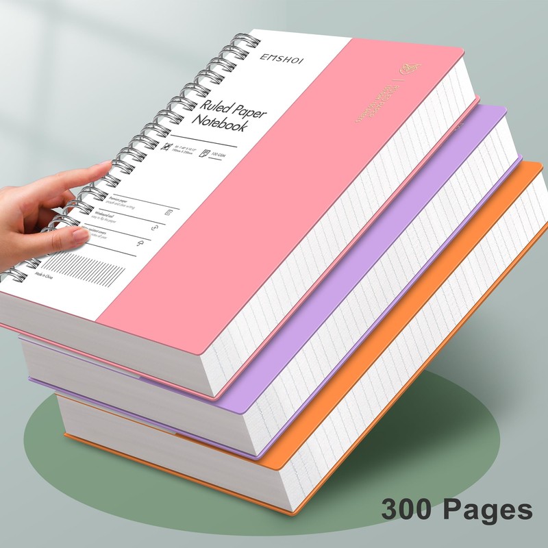 EMSHOI B5 Notebook Lined 300 Pages/150 Sheets, Spiral Notepad Multi-coloured,