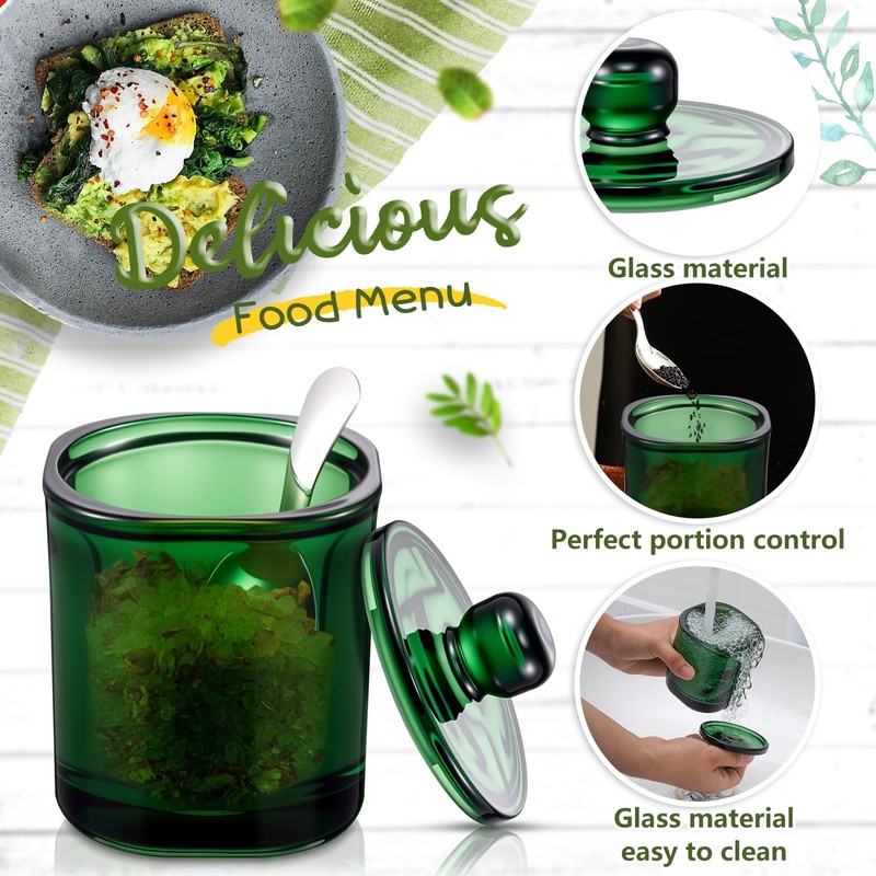 Reallnaive 2 Set Glass Salt Cellar with Lid and Spoon