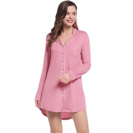 Cherrydew Womens Maternity/Breastfeeding/Nursing Sleep/Night/Pajama/Pj Shirts/Dress Button Long Sleeve S-XXL