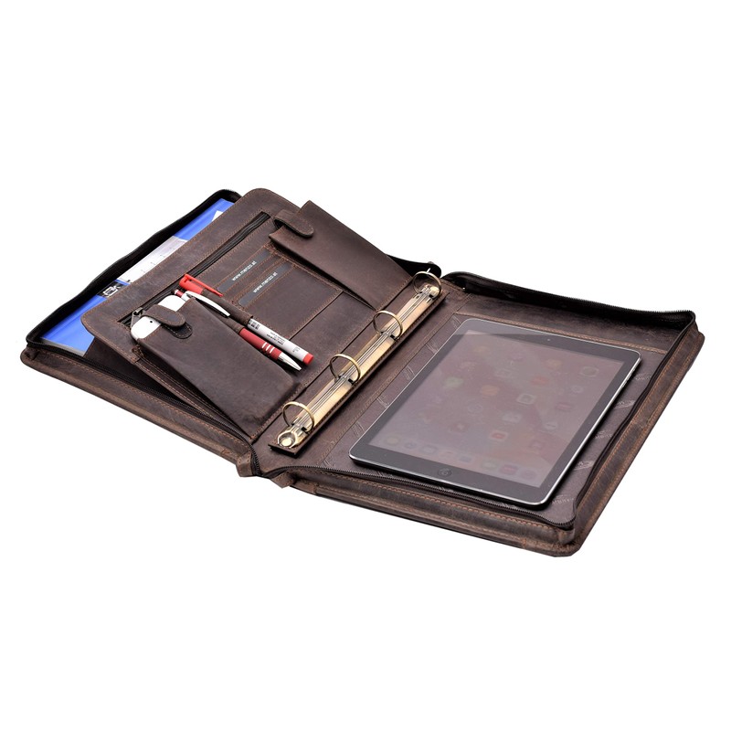 MENZO Leather Writing Case, Document Folder, Genuine Buffalo Leather Folder,