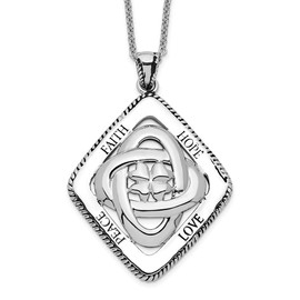 Solid 925 Sterling Silver Antiqued-Style Family Blessings 18in Necklace Chain 18" (25mm)