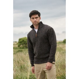 Aran Crafts Men's Irish Cable Knitted Wool Half Zip Sweater (Z2040-SM-GRA)
