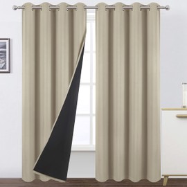 LEMOMO Beige Thermal 100% Blackout Curtains/52 x 95 Inch/Set of 2 Panels Room Darkening Curtains for Bedroom and Living Room