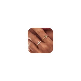 Dochais Women's Gold Ring, Stackable Rings, Waterproof, 14K Golden Gold-Plated Cubic Zirconia, Diamond Cross Ring, Women, Knuckle Rings, Thumb Ring, Finger Ring, Statement Ring Set, Jewellery Gifts,