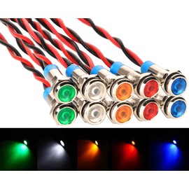 Gebildet 10pcs 6mm 1/4" AC/DC 12-24V LED Metal Indicator Light Waterproof Signal Lamp Pilot Dash Directional Car Truck Boat with Wire