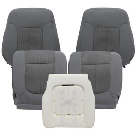 NLQR Front Driver & Passenger Bottom & Top Lean Back Replacement Cloth Seat Covers Steel Gray #1S/2S/3S + Driver Foam Cushion Compatible with Ford F250 F350 F450 F550 2011 2012 2013 2014 2015 2016