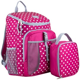 FUEL Lunch Backpack Set Water Resistant Bookbag Bag Soft Reusable Insulated Cooler Lunch Box Thermal Travel Office Lunch Bag, Pink Polka Dots
