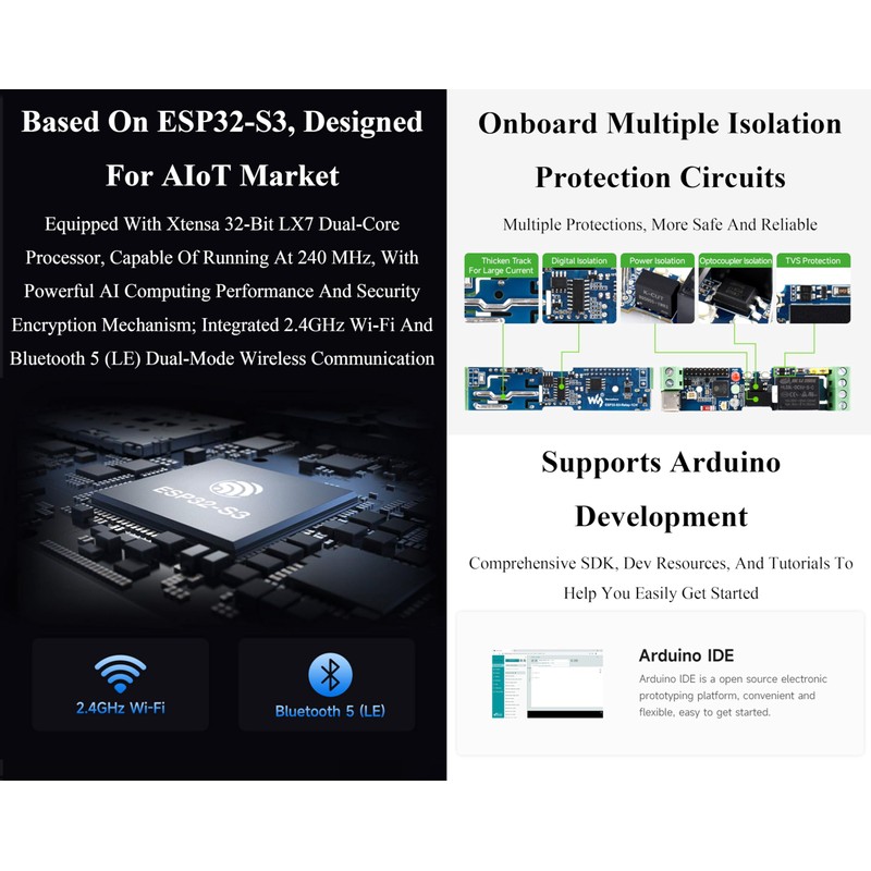 Industrial 1-Channel ESP32-S3 WiFi Relay Module, Supports WiFi/Bluetooth / RS485