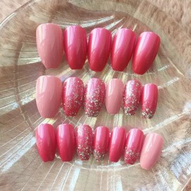 Press on nails Uñas Postizas Desmontables De Urgencia Rosas Glitter Postiza