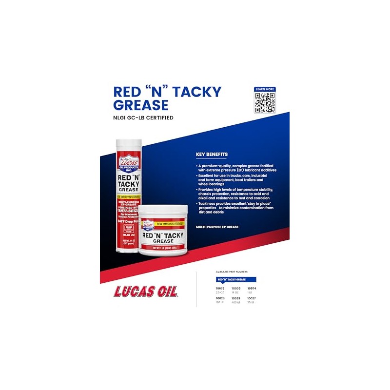 Lucas Oil 10574 Red "N" Tacky Grease - 1 Pound
