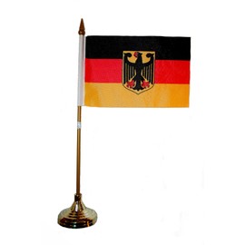 Germany Deutschland Eagle Small 4 X 6 Inch Mini Country Stick Flag Banner with GOLD STAND on a 10 Inch Plastic Pole .. New