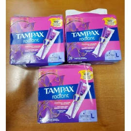 Tampax 3 Boxes of 28: Tampax Radiant Tampons *Light* Unscented DAMG BOXES W6A