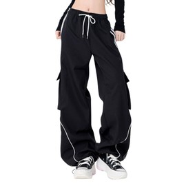 BeRamg Cargo Sweatpants for Men Women High Waisted Straight Leg Baggy Sweatpants Hip Hop Track Pants Casual Trousers(Black1-L)