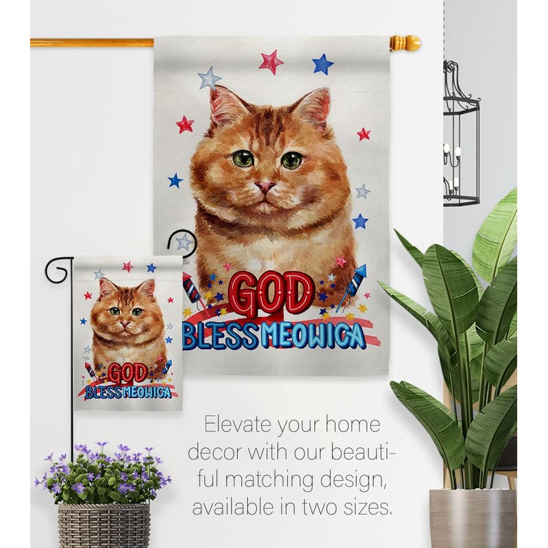 Breeze Decor Patriotic Brown Dilute Calico Garden Flag-Set Mailbox Hanger