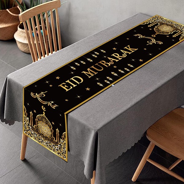 LOONELO Eid Mubarak Table Runner, Ramadan Kareem Muslim Arabic Islamic