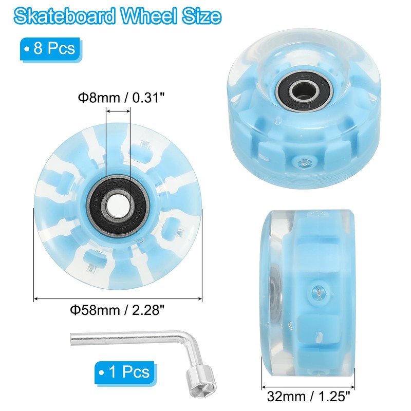 PATIKIL Roller Skate Wheels Set,8 Pack 58mm 82A Light Up