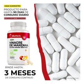 BioHerb | Vinagre de Manzana Orgánico con Cultivo Madre, Extremadamente Eficaz, 100% Puro – 180 Cápsulas Veganas (500 mg) – Soporte Digestivo y Metabó