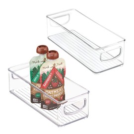 mDesign Plastic Tall Slim Organizing Tray Kitchen Pantry Cabinet, Refrigerator, Freezer Food Organization Storage Bins w/Handles, Drawer Container Organizer - Ligne Collection - 2 Pack - Clear