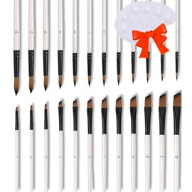 RUISTLI Pinceles para Pintura Acrilica,24 PCS Pinceles para Acuarelas+1 Paleta para Pintura Acrilica,Pinceles para Oleo para Niños-Pintor Profesional,Adecuado Acuarelas Profesionales,Pintura Oleo