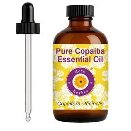 dève herbes Copaiba Essential Oil (Copaifera officinalis) with Glass Dropper | Pure | Non-Sticky | Non-Greasy | Lightweight | Men & Women | All Skin Types | Steam Distilled 120ml (4 oz)