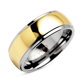 100S JEWELRY Tungsten Rings For Men Women Wedding Band Two Tones Gold Mirror Finish Sizes 8-16 (tungsten, 10)
