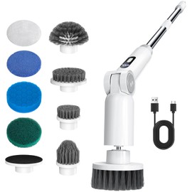 fishkeeper 8-in-1 Electric Aquarium Cleaning Brush - IPX9 Waterproof, LED Screen Handle w/ 2 Speed-Control & Battery Display USB Rechargeable Spin Fish Tank Cleaner Tools Kit with 8 Scrubbers