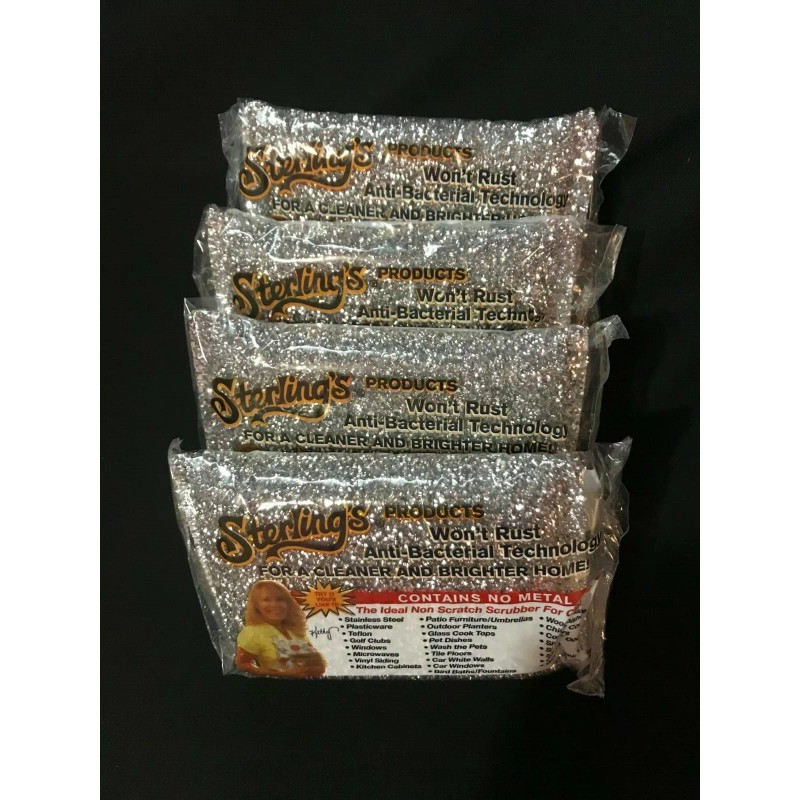 Sterling's 4 SILVER Sterling NonScratch Scrubbers Sterlings AntiBacterial Sponges Scrub