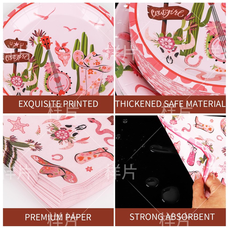 BORAENDEY 240PCS Cowgirl Party Supplies Serve 60,Western Cowgirl Rodeo Theme