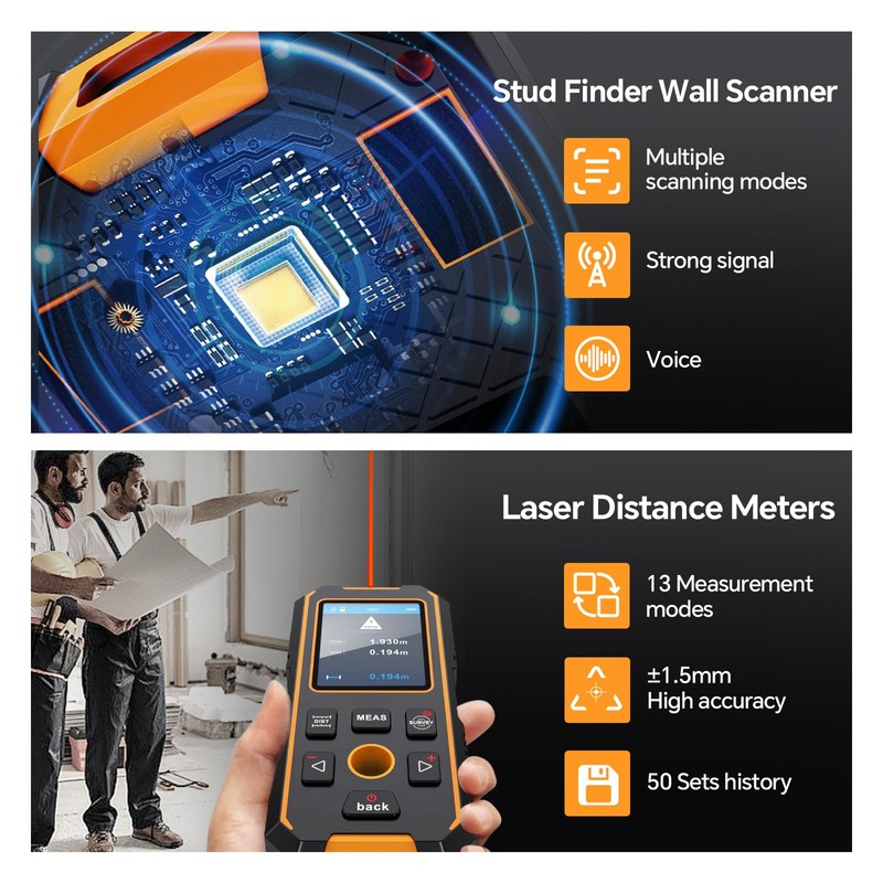 SHGMEET Stud Finder Wall Scanner - with Laser Distance Meter