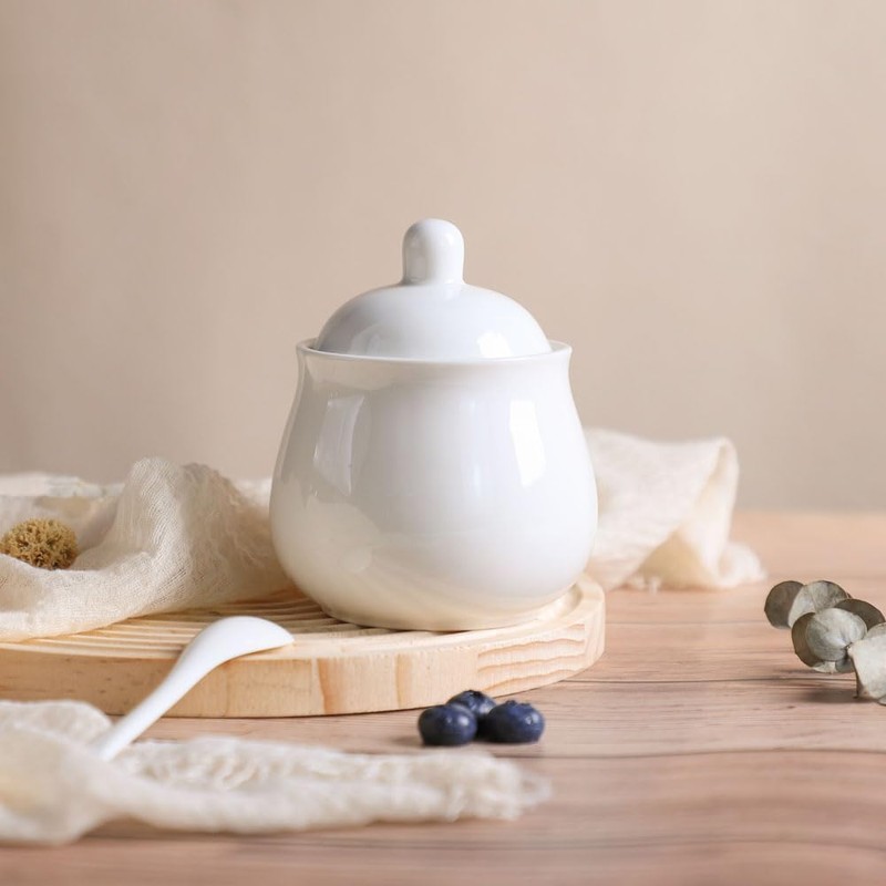 Juego de crema y azúcar de cerámica con cuchara de