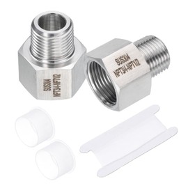 sourcing map 2 Pcs Pipe Fittings Reducer Adapter 1/2" NPT Male Pipe x 3/4" NPT Female Pipe Stainless Steel Adapter Pressure Gauge Connector for Oil Air Gas Hydraulic Systems
