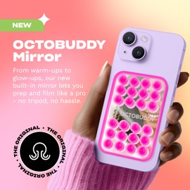 OCTOBUDDY Mirror - OG Suction Cup Phone Mount - Silicone Suction Grip Mobile Holder with Built-in Mirror - Hands-Free Selfies and Videos - Content Creator Accesory - 2.6″ x 3.9″, Baby Blue Jay