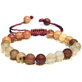 Red Carnelian Crystal Bracelet – Gemstone Bead Bracelet with Adjustable Macrame String – Chic Gemstone Bracelet for Men and Women – 8mm Round Healing Crystal Bead Bracelets