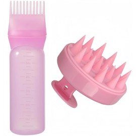 Heyumybit Root Comb Applicator Bottle,2 Pack Hair Oil Applicator Bottle,Scalp Massager Shampoo Brush Hair Coloring Dye for Home Salon Comb Applicators (Pink)