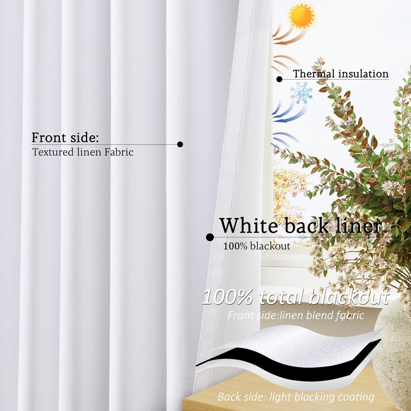 Jowels Cortinas Opacas De Lino Blanco De 100" De Largo,