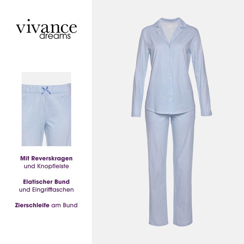 Lascana Women's Vivance Dreams Soft Cotton Pyjamas in Timeless Striped
