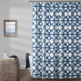 Lush Decor, Navy Geo Shibori Shower Curtain, 72" x 72"